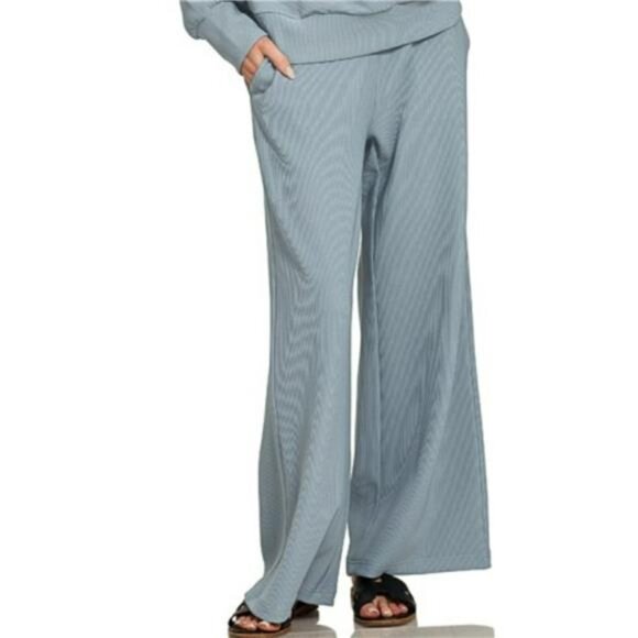 Zenana Ribbed High Neck Half Zip Pullover & Pants Set - Picture 2 of 5